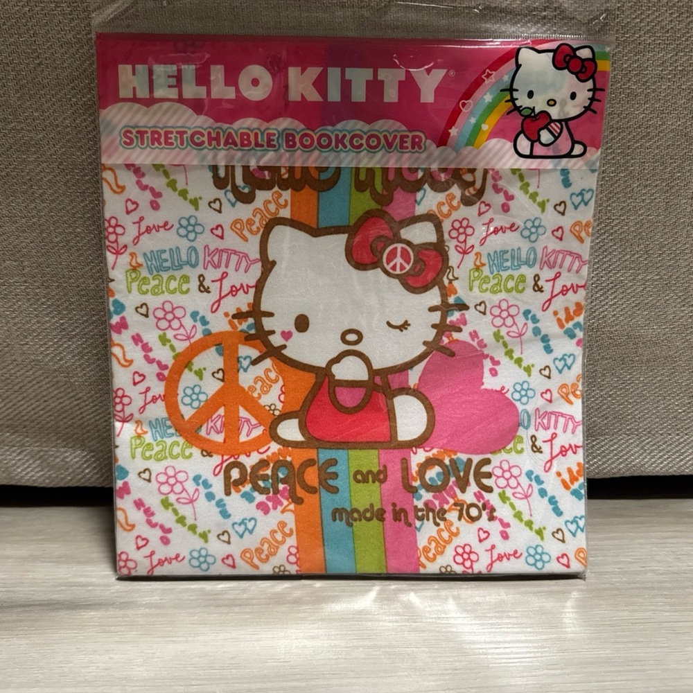 Hello Kitty Book Cover Stretchable Fabric Peace And Love 70’s Vintage Design
